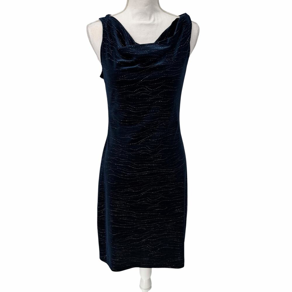 My Michelle Blue Navy Beaded Sleeveless Velvet Dress Sz Medium